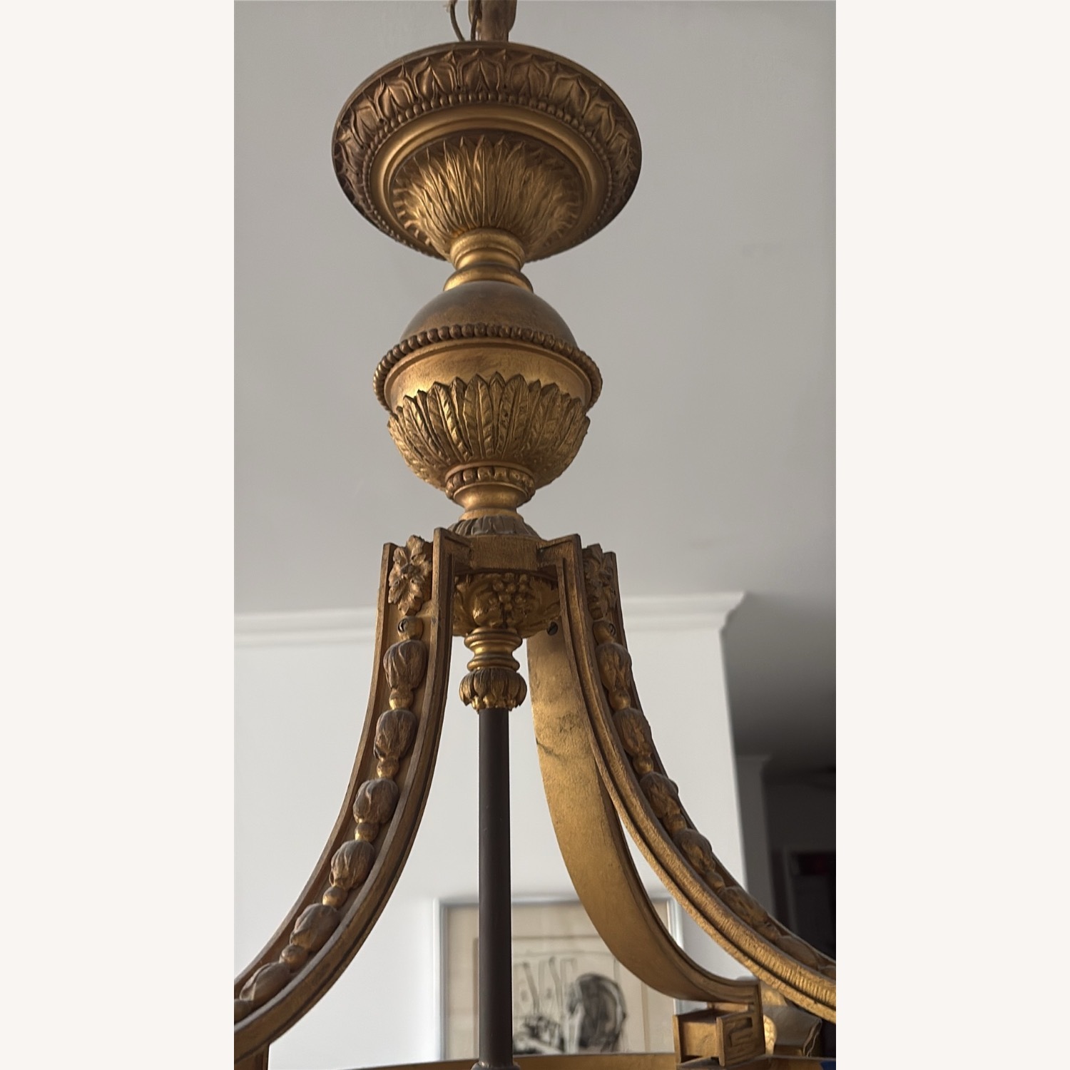 Alabaster & Brass Antique Chandelier - image-3