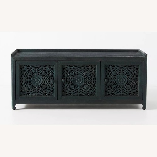 Used Anthropologie Handcarved Blue Lombok Storage Bench for sale on AptDeco