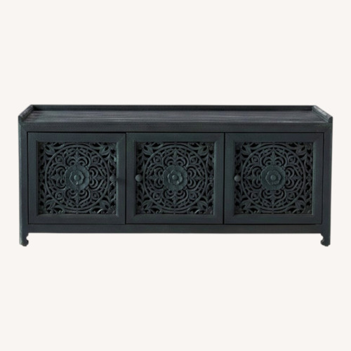 Used Anthropologie Handcarved Blue Lombok Storage Bench for sale on AptDeco