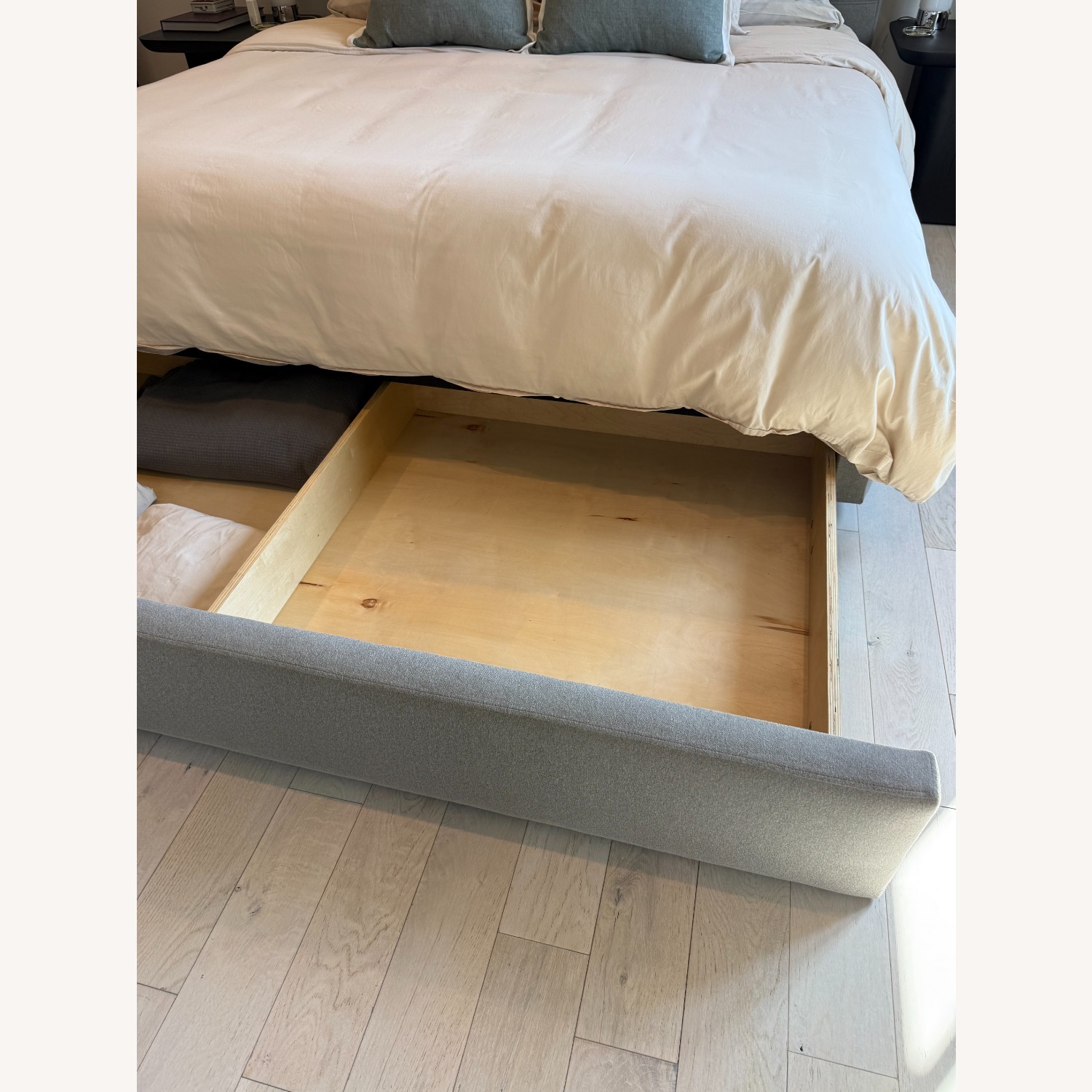 Room & Board Light Gray King Bed with Storage - image-4