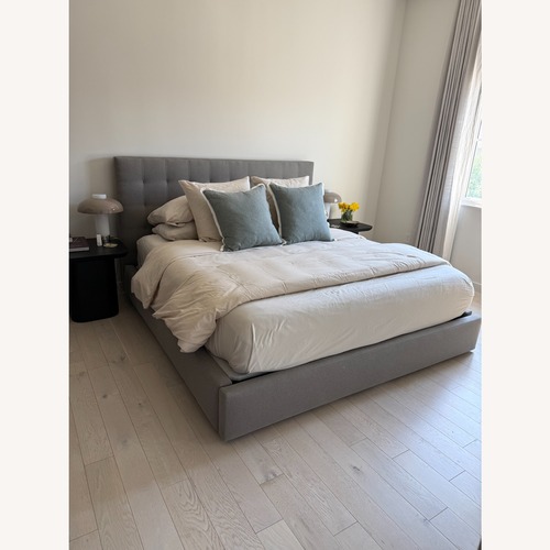 Used Room & Board Light Gray King Bed with Storage for sale on AptDeco