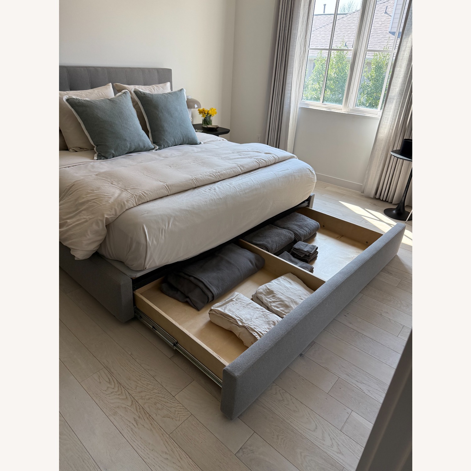 Room & Board Light Gray King Bed with Storage - image-7