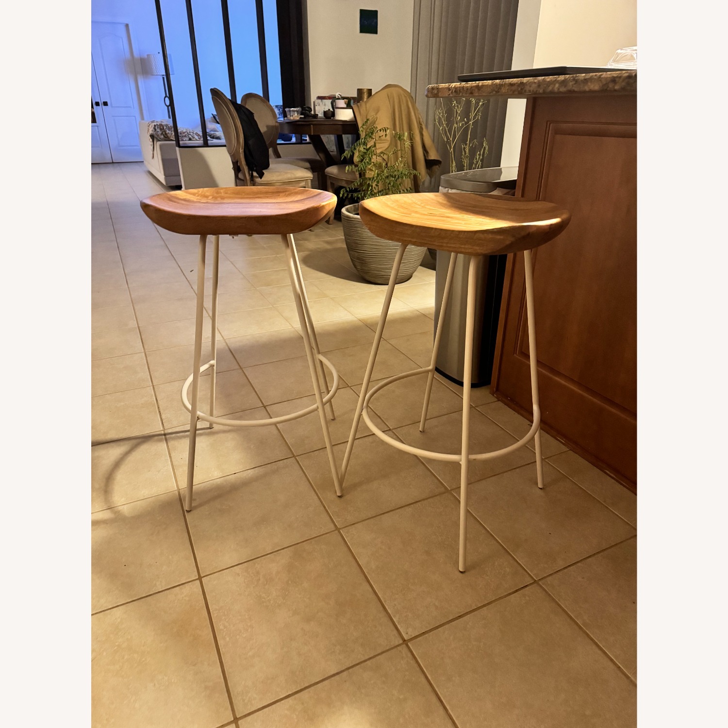 West Elm White Wood Stools - image-2