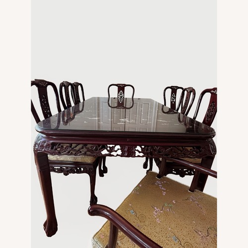 Used Asian Hand-Carved Hardwood Dining Table Set for sale on AptDeco
