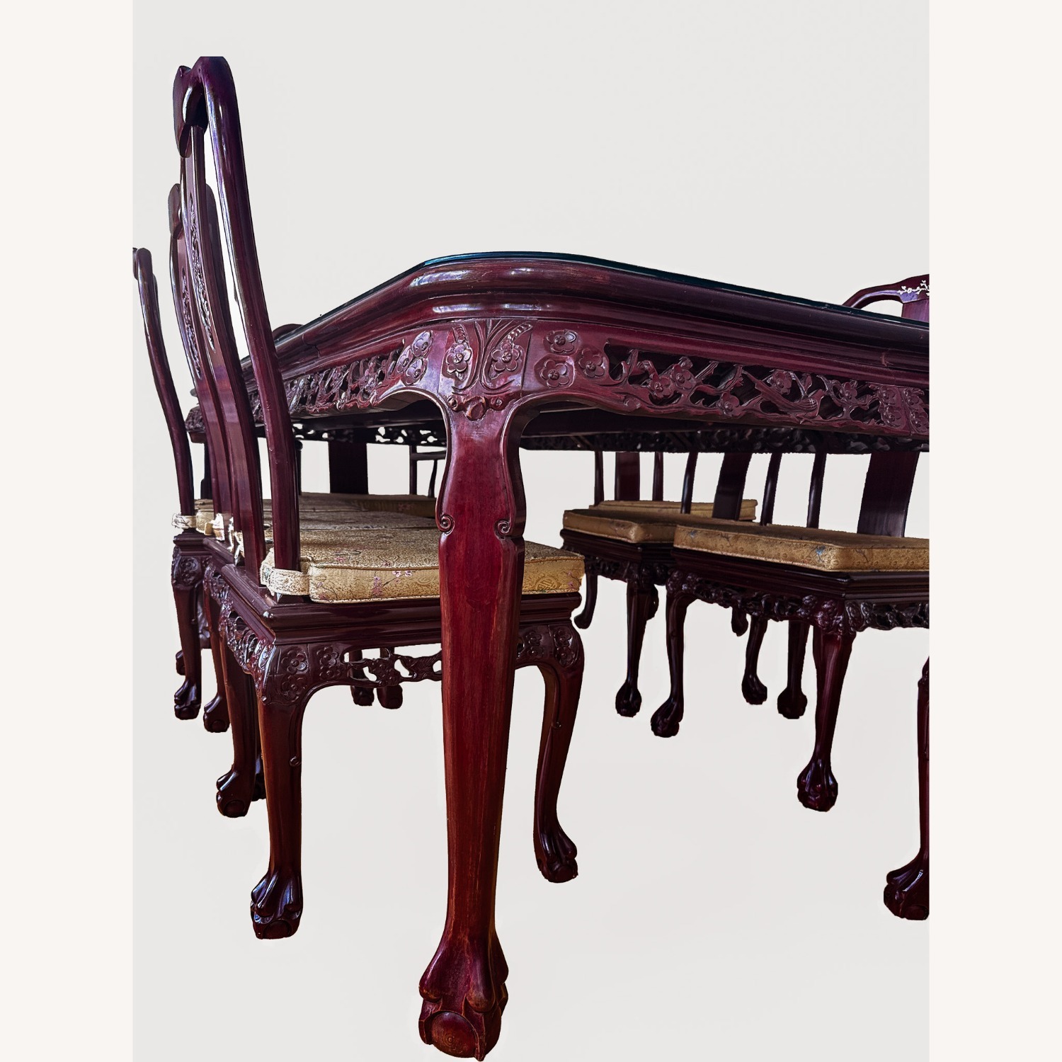 Asian Hand-Carved Hardwood Dining Table Set - image-3