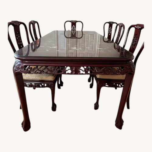 Used Asian Hand-Carved Hardwood Dining Table Set for sale on AptDeco