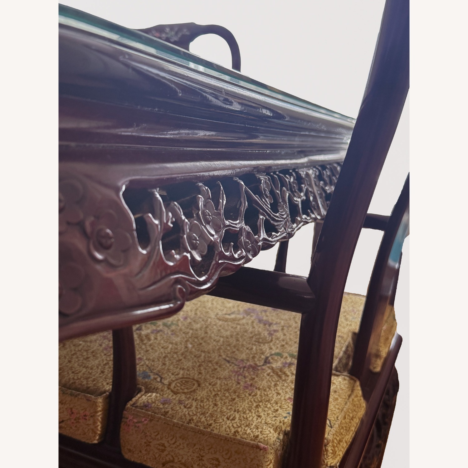 Asian Hand-Carved Hardwood Dining Table Set - image-6