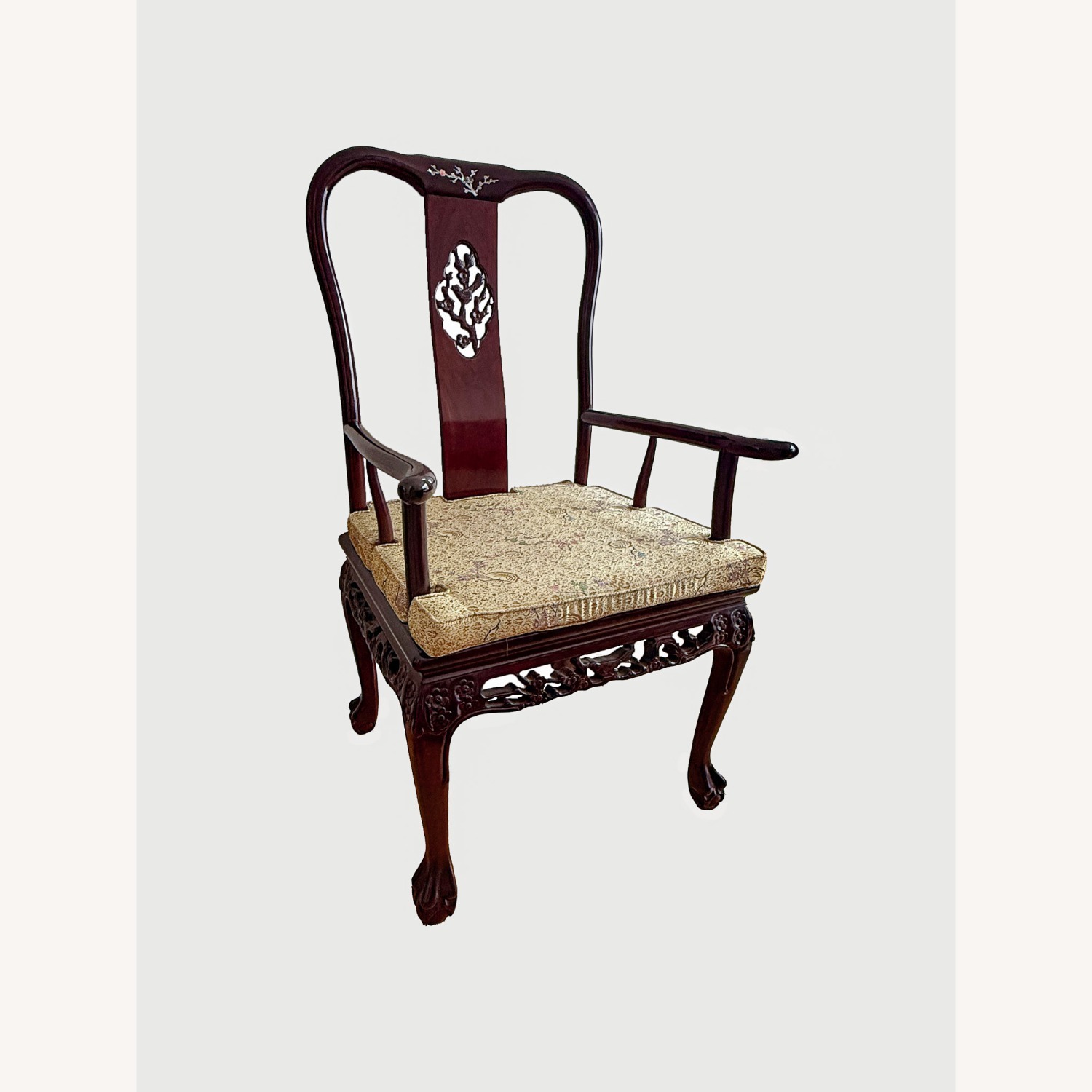 Asian Hand-Carved Hardwood Dining Table Set - image-9