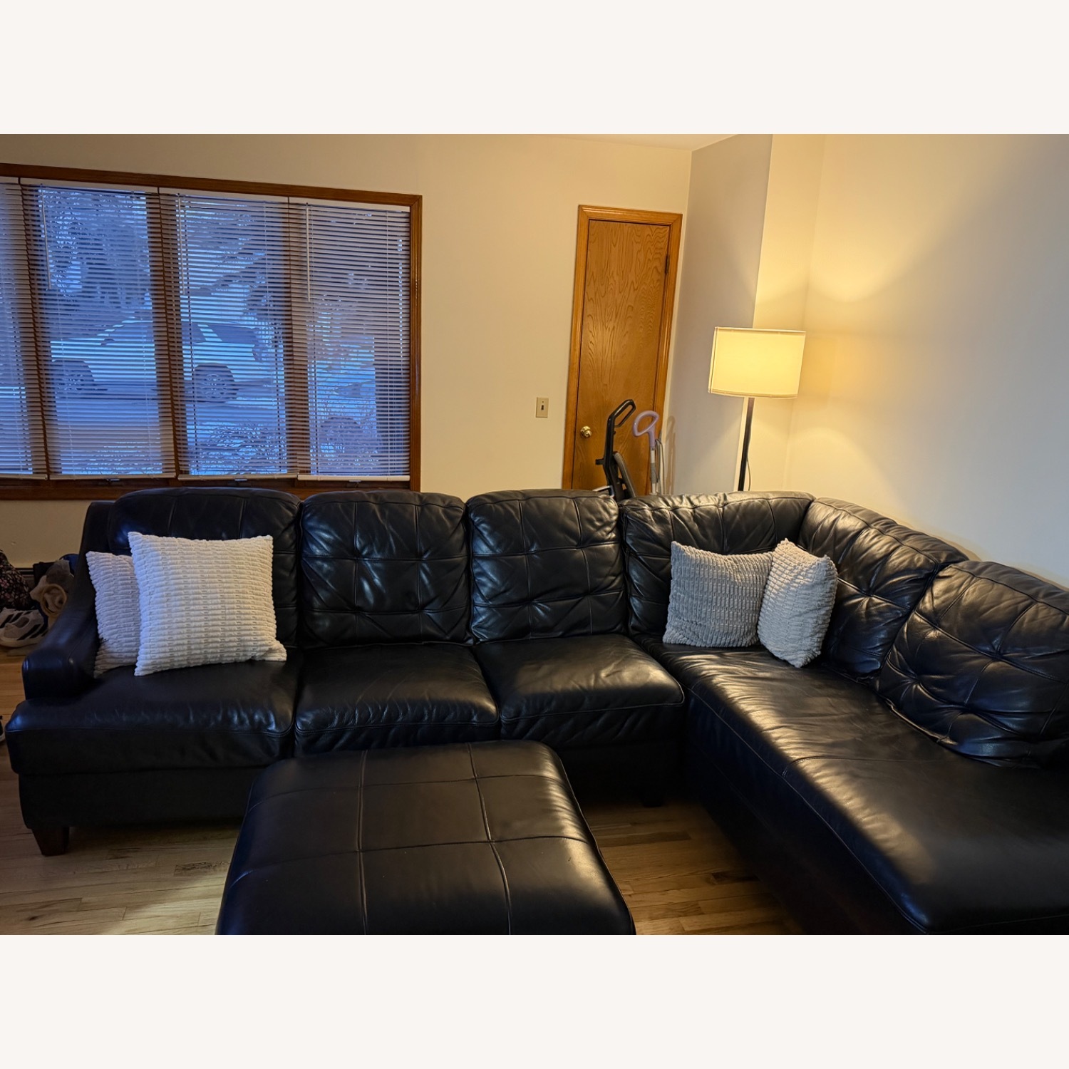 Bassett Black Leather 2 Piece Sectional - image-1