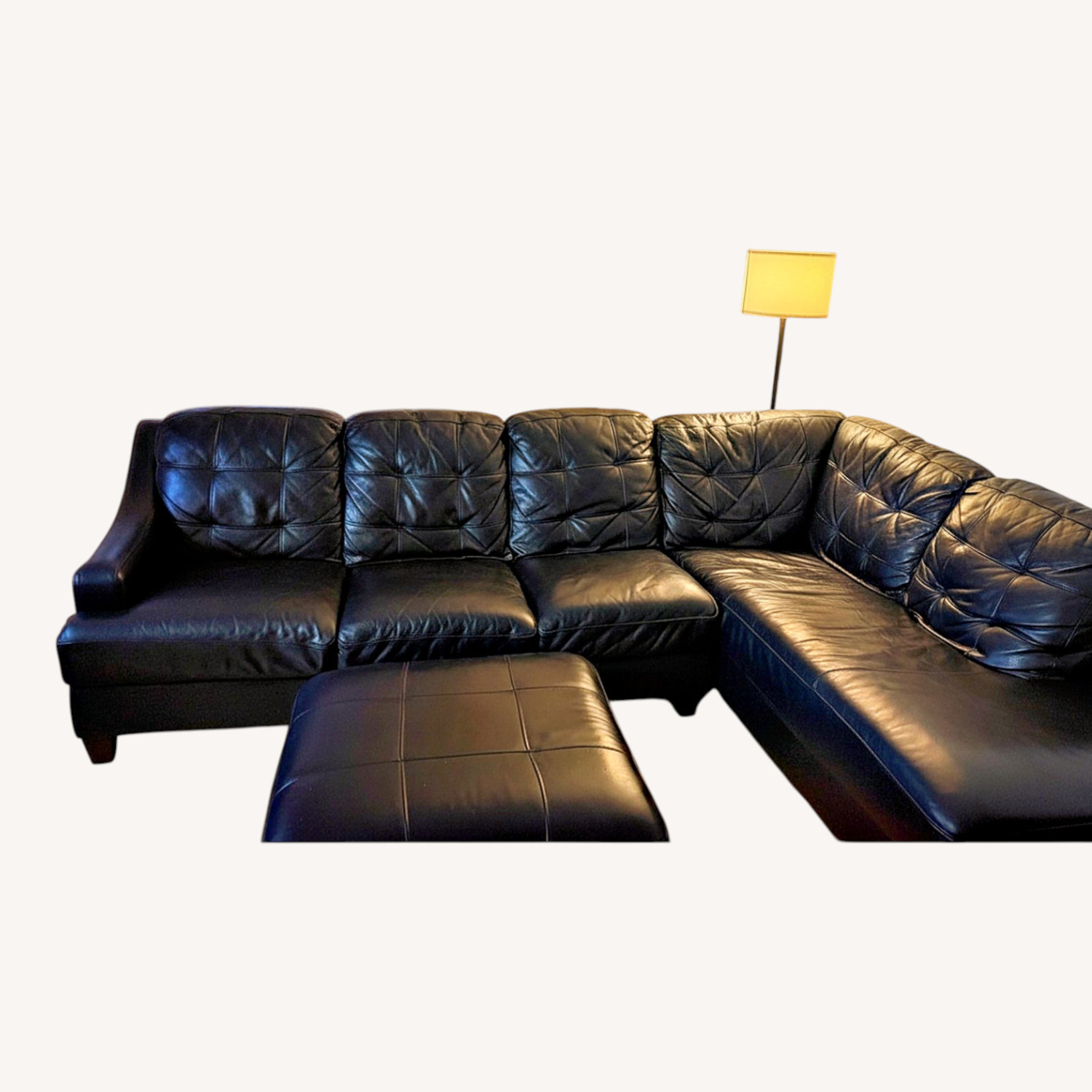 Bassett Black Leather 2 Piece Sectional - image-0