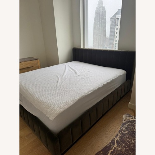 Used CB2 Green Velvet King Bed for sale on AptDeco