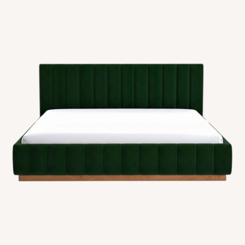 Used CB2 Green Velvet King Bed for sale on AptDeco