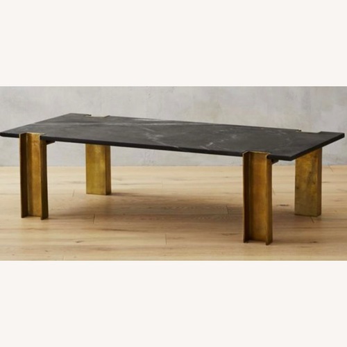 Used CB2 Alcide Rectangular Marble and Brass Coffee Table for sale on AptDeco