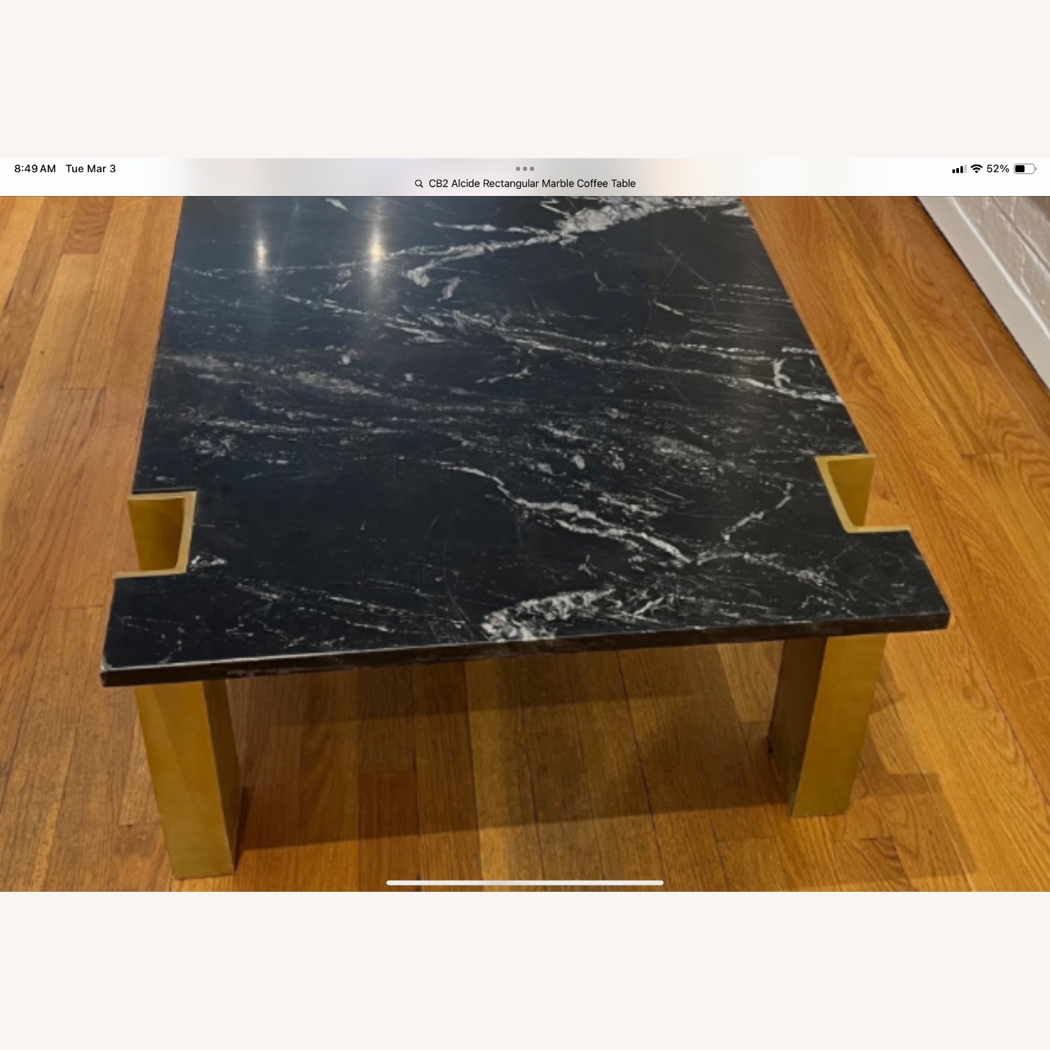 CB2 Alcide Rectangular Marble and Brass Coffee Table - image-2