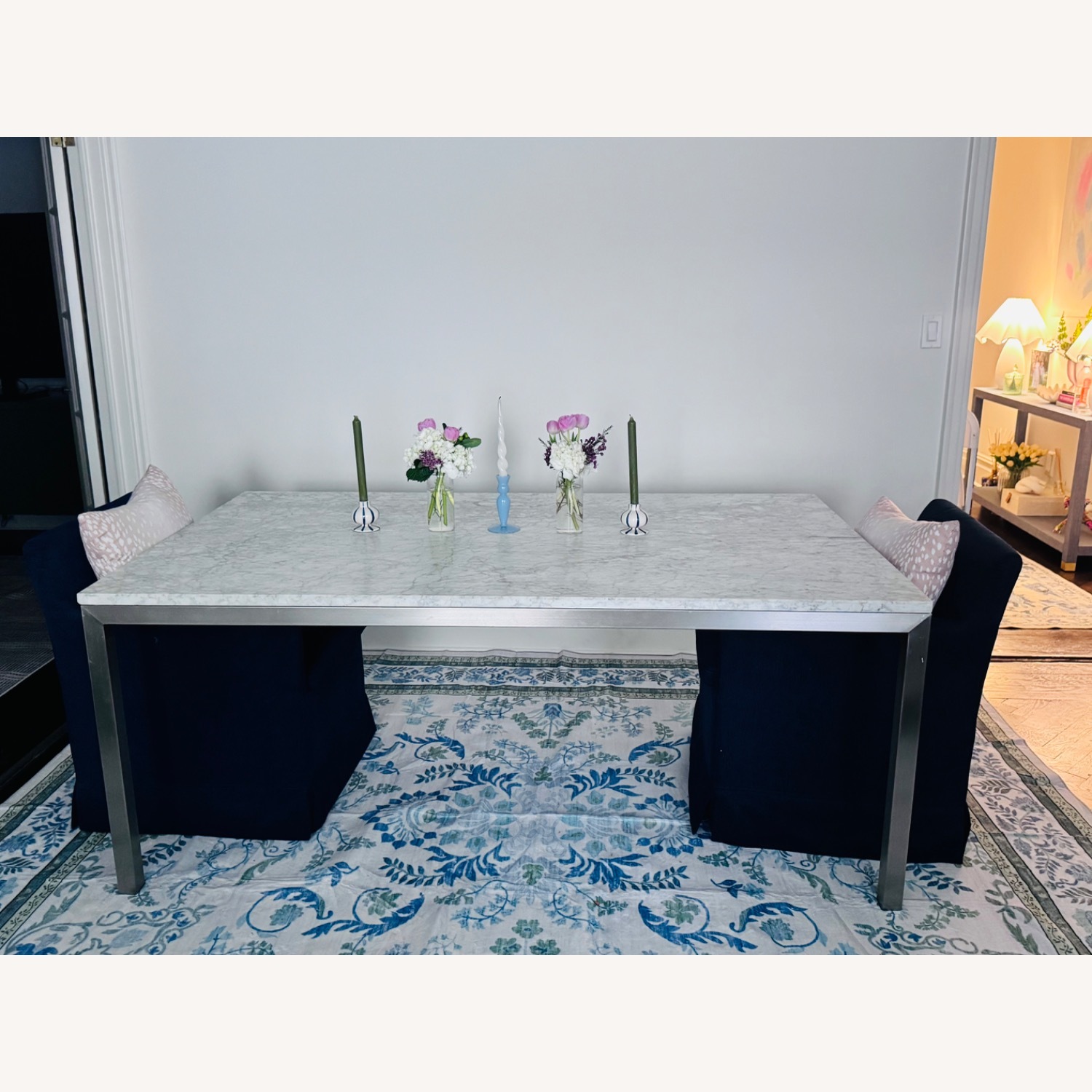 Crate & Barrel Parsons White Marble Dining Table - image-5