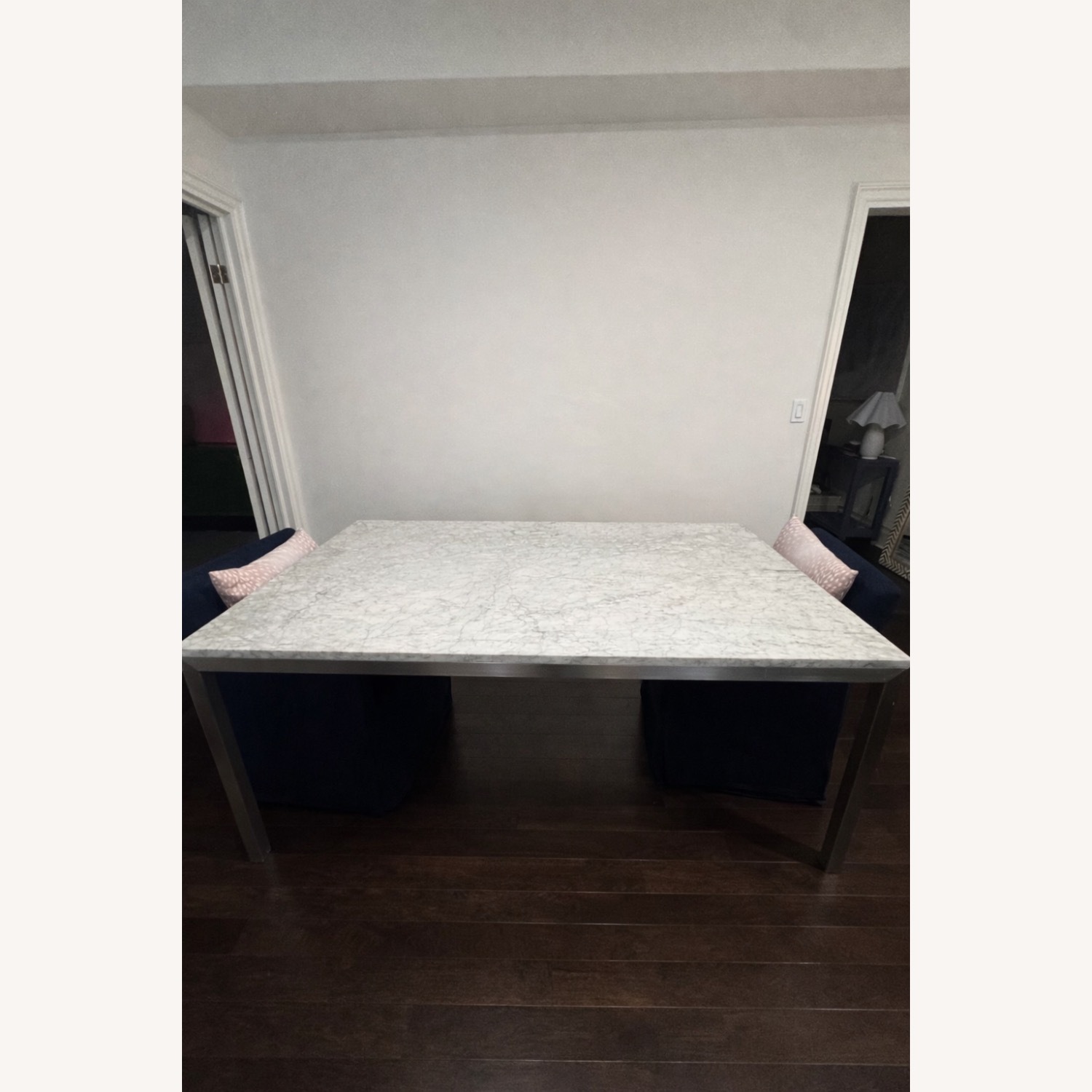 Crate & Barrel Parsons White Marble Dining Table - image-1