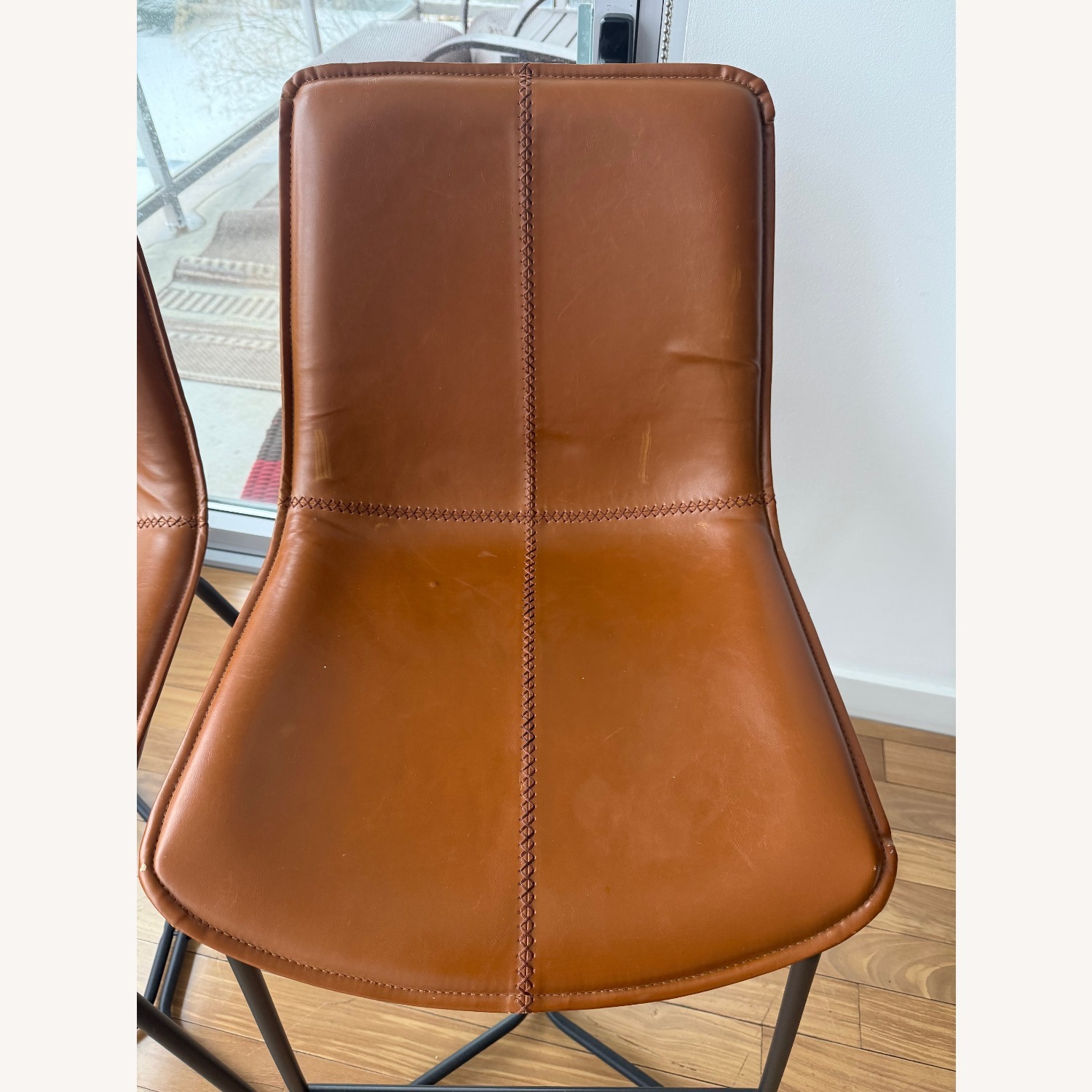 Macy's Light Brown Leather Stools - image-2