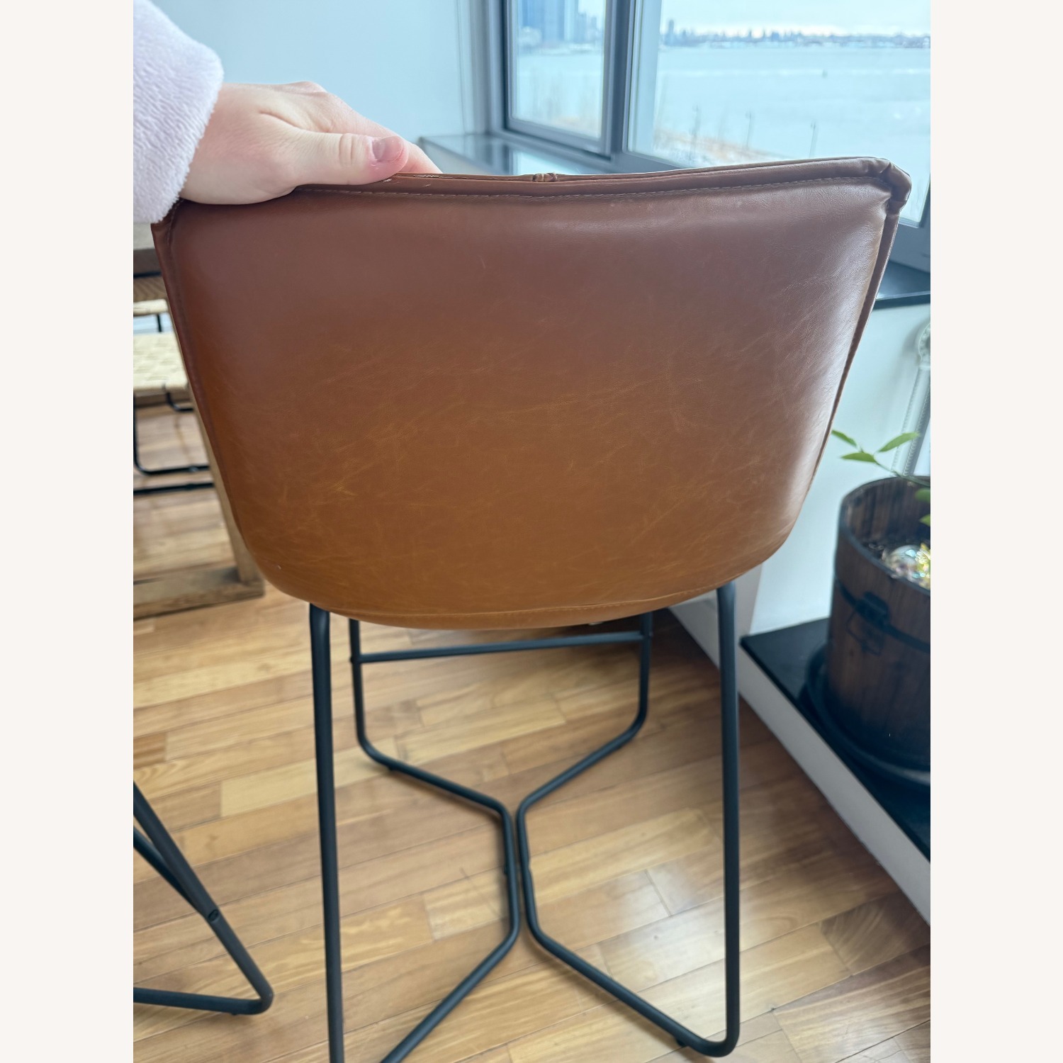 Macy's Light Brown Leather Stools - image-5