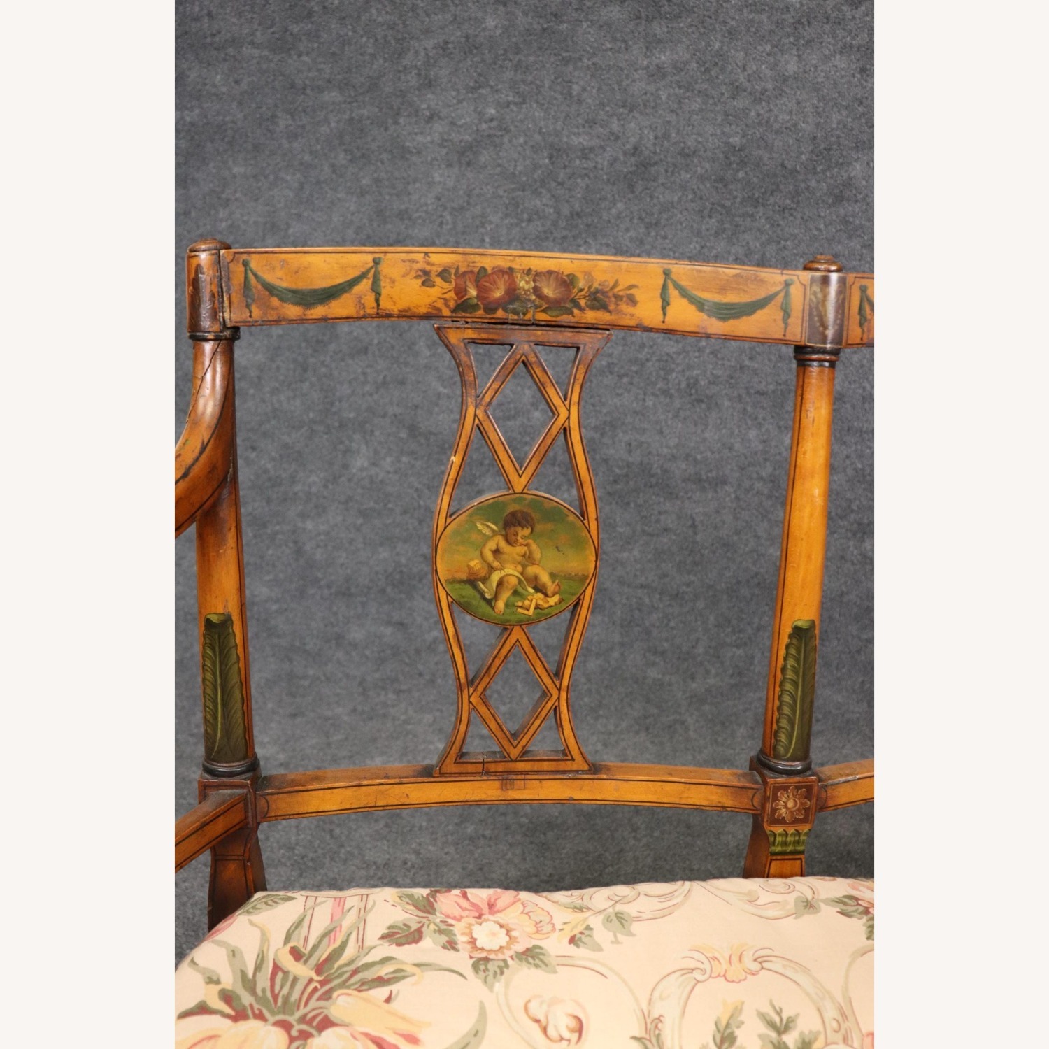19th Century English Adams Style Cane Seat Settee - image-3