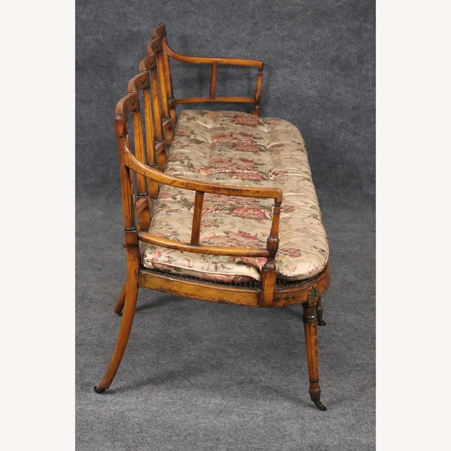 19th Century English Adams Style Cane Seat Settee - image-10