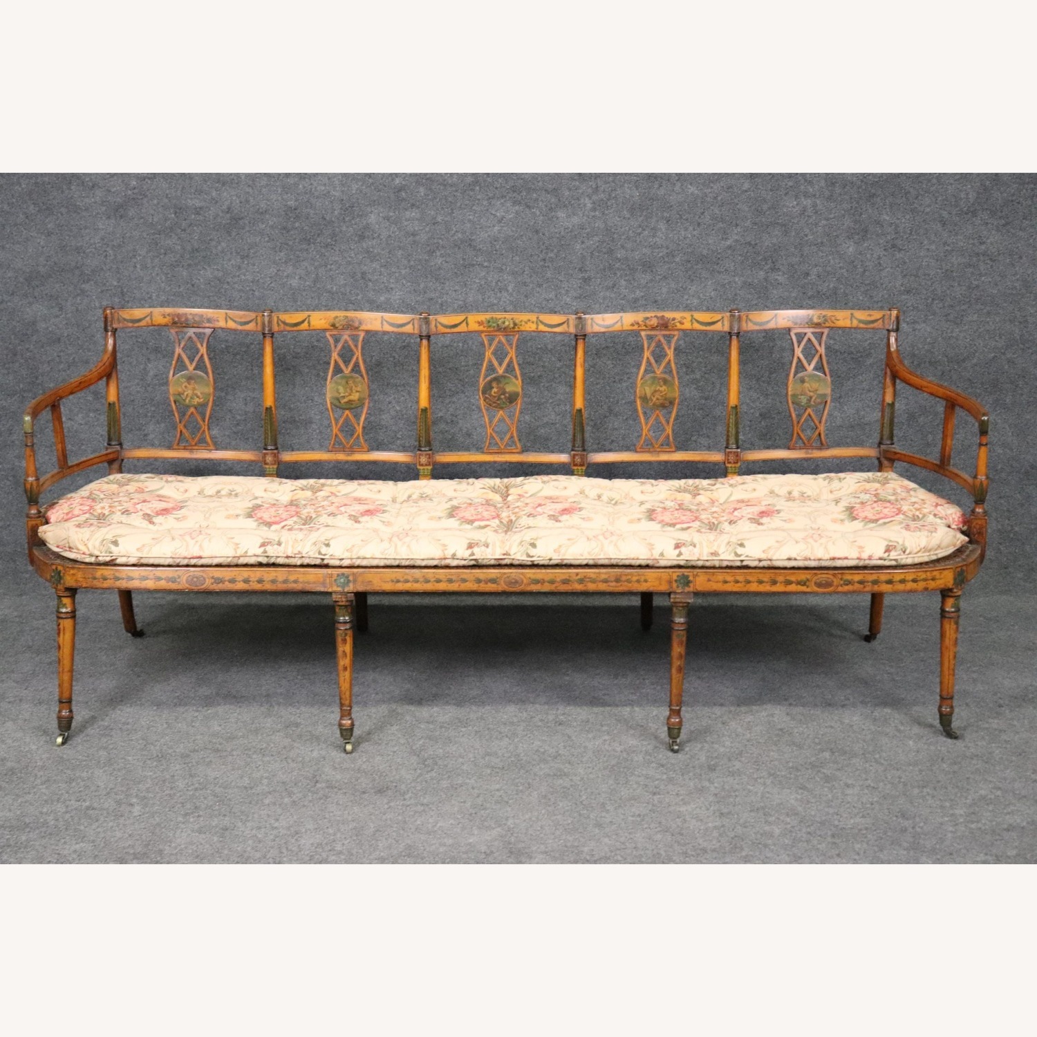 19th Century English Adams Style Cane Seat Settee - image-7
