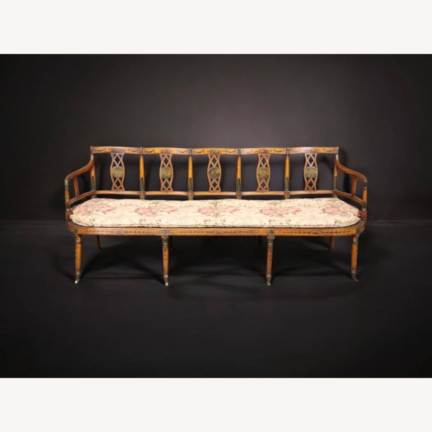 19th Century English Adams Style Cane Seat Settee - image-9