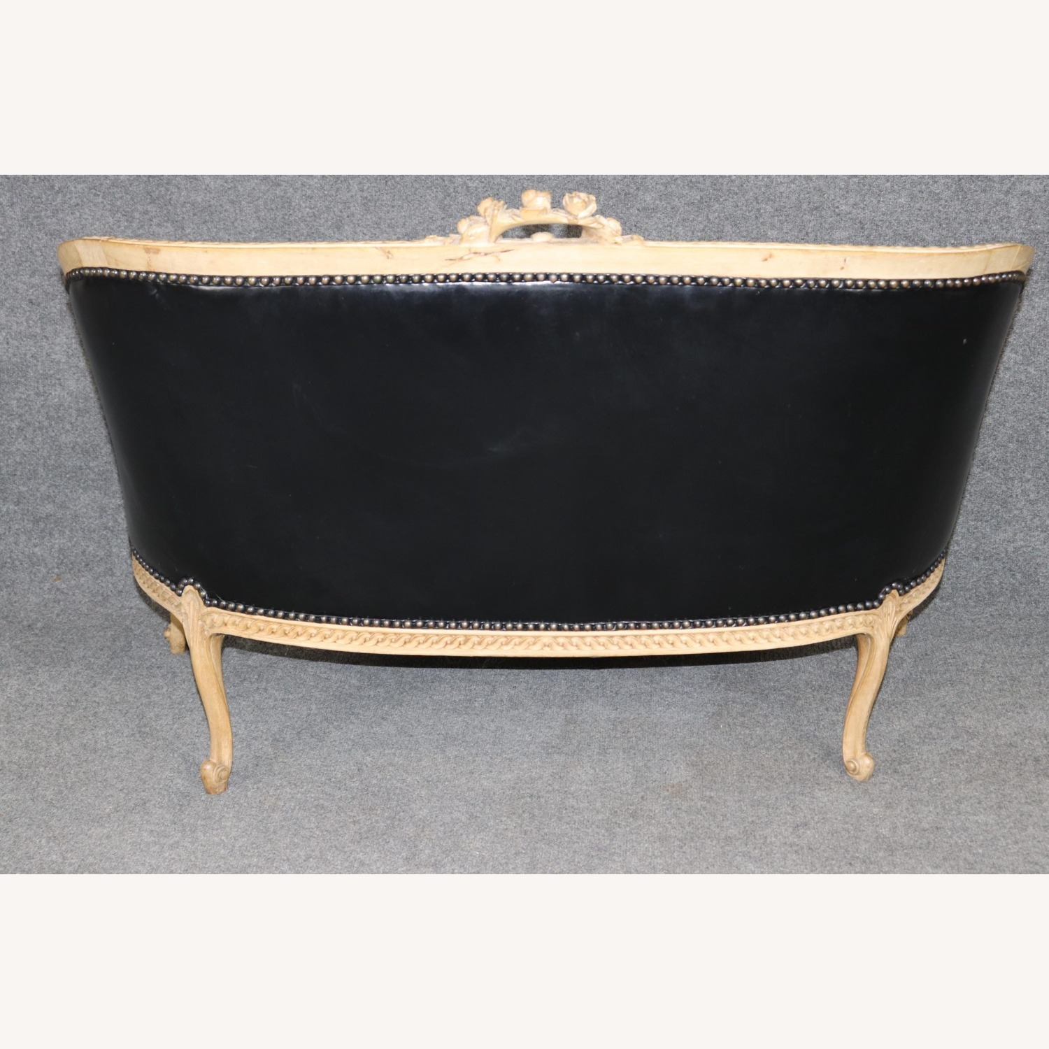 Antique Louis XV Leather Upholstered Carved Settee - image-6
