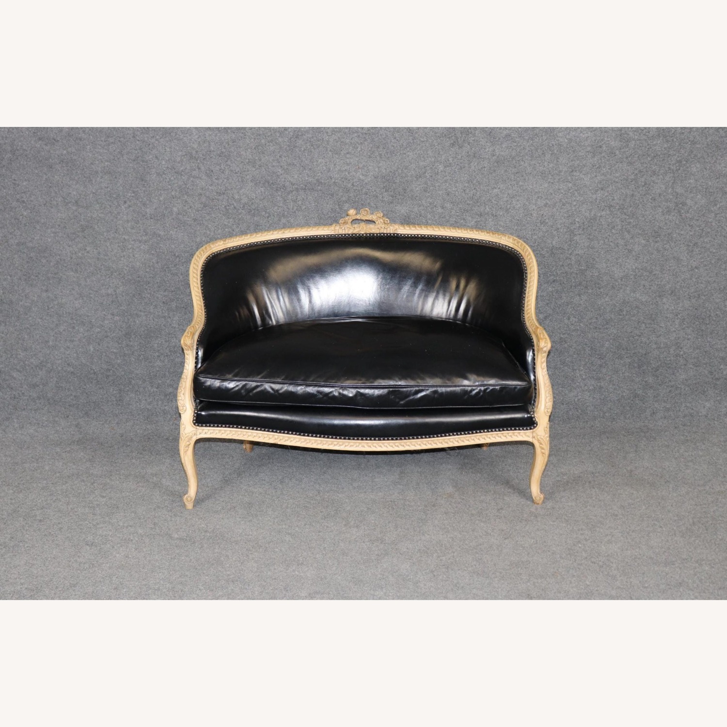 Antique Louis XV Leather Upholstered Carved Settee - image-9