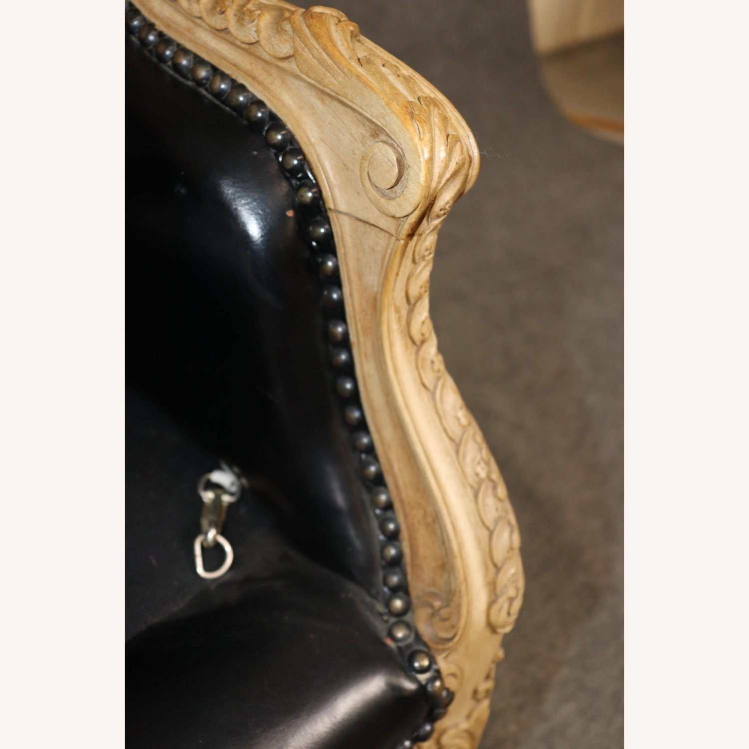 Antique Louis XV Leather Upholstered Carved Settee - image-1