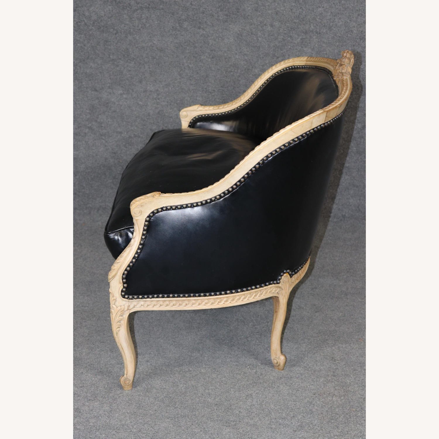 Antique Louis XV Leather Upholstered Carved Settee - image-7