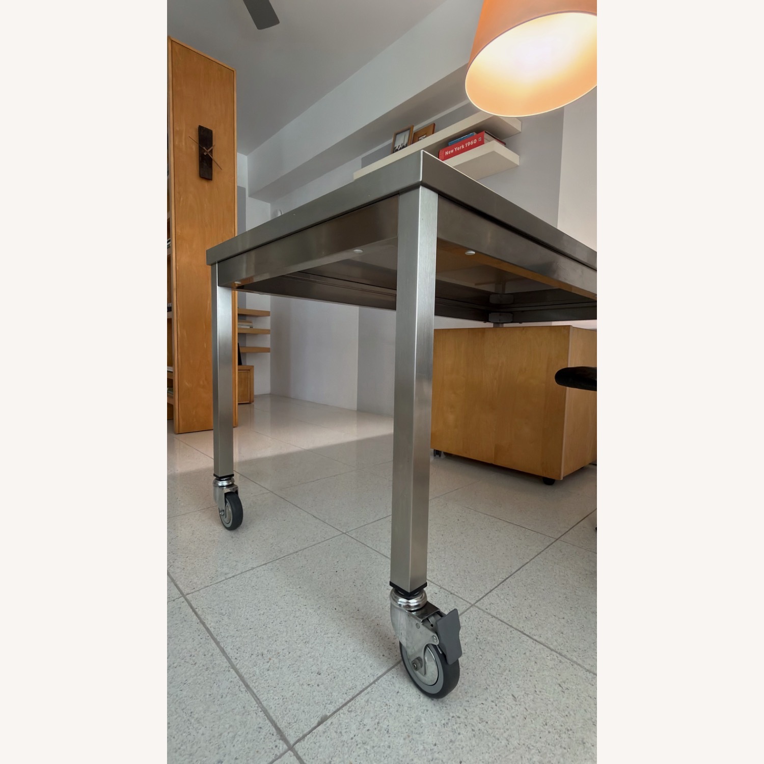 Stainless Steel Rolling Table Silver Metal Desk - image-5