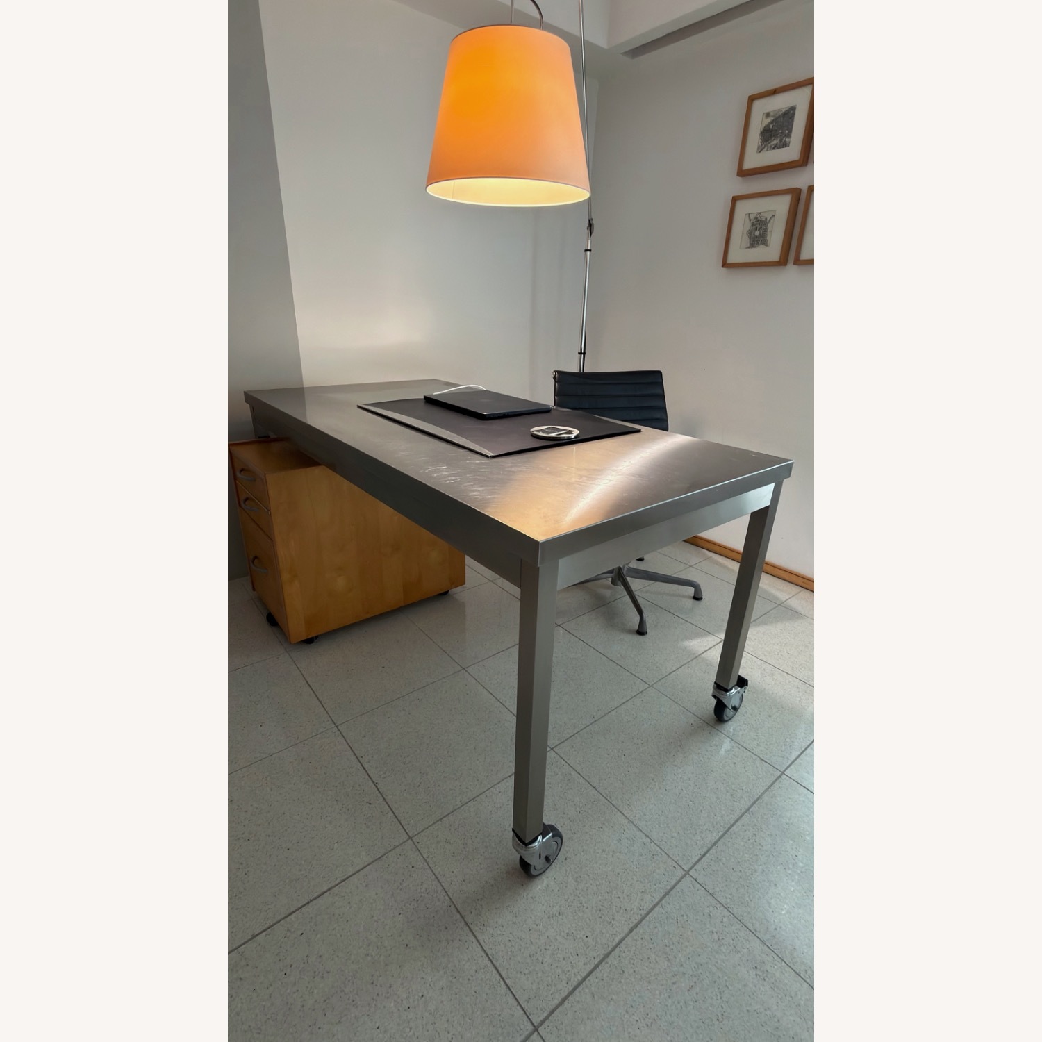 Stainless Steel Rolling Table Silver Metal Desk - image-6