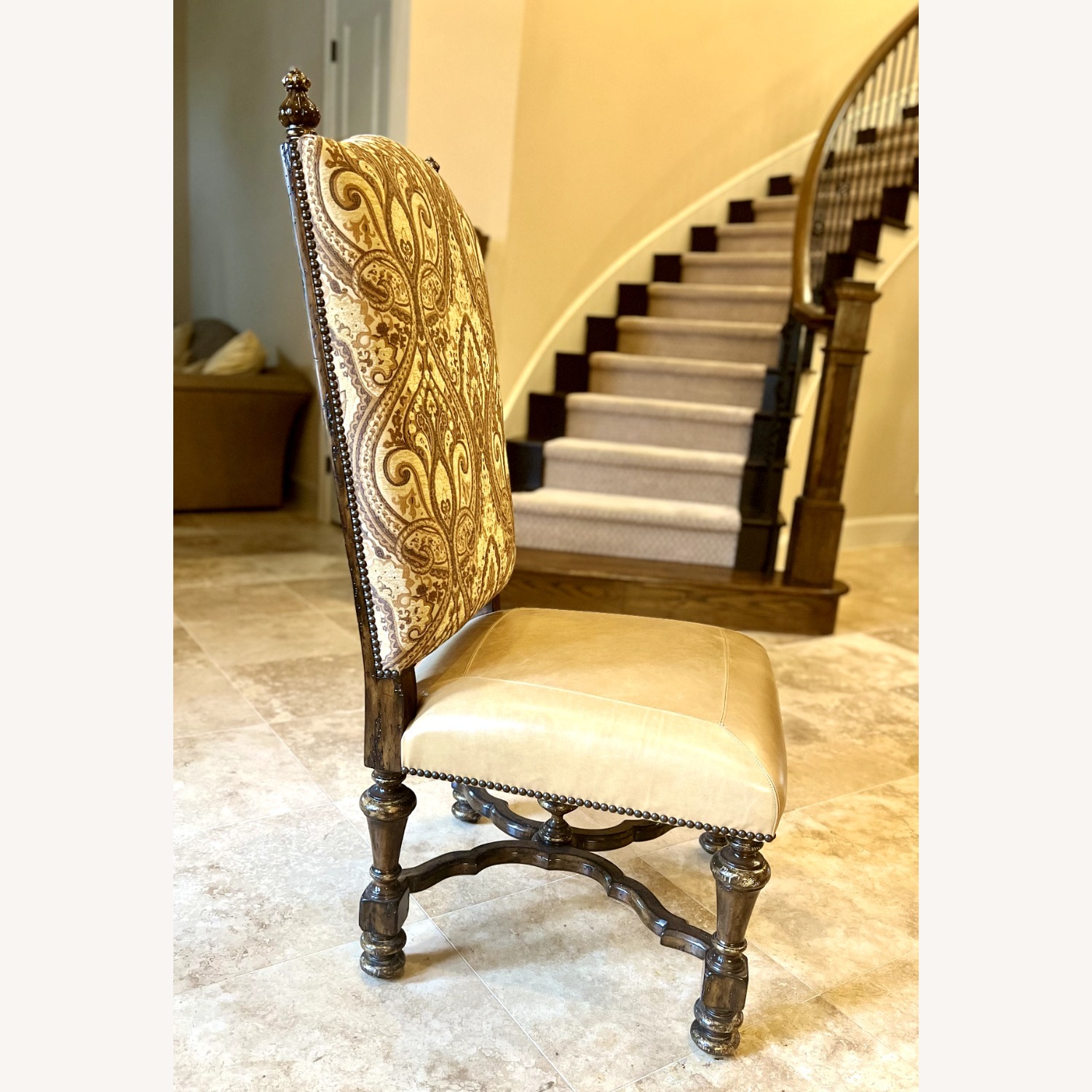 Marge Carson Light Brown Leather Dining Chairs - image-3