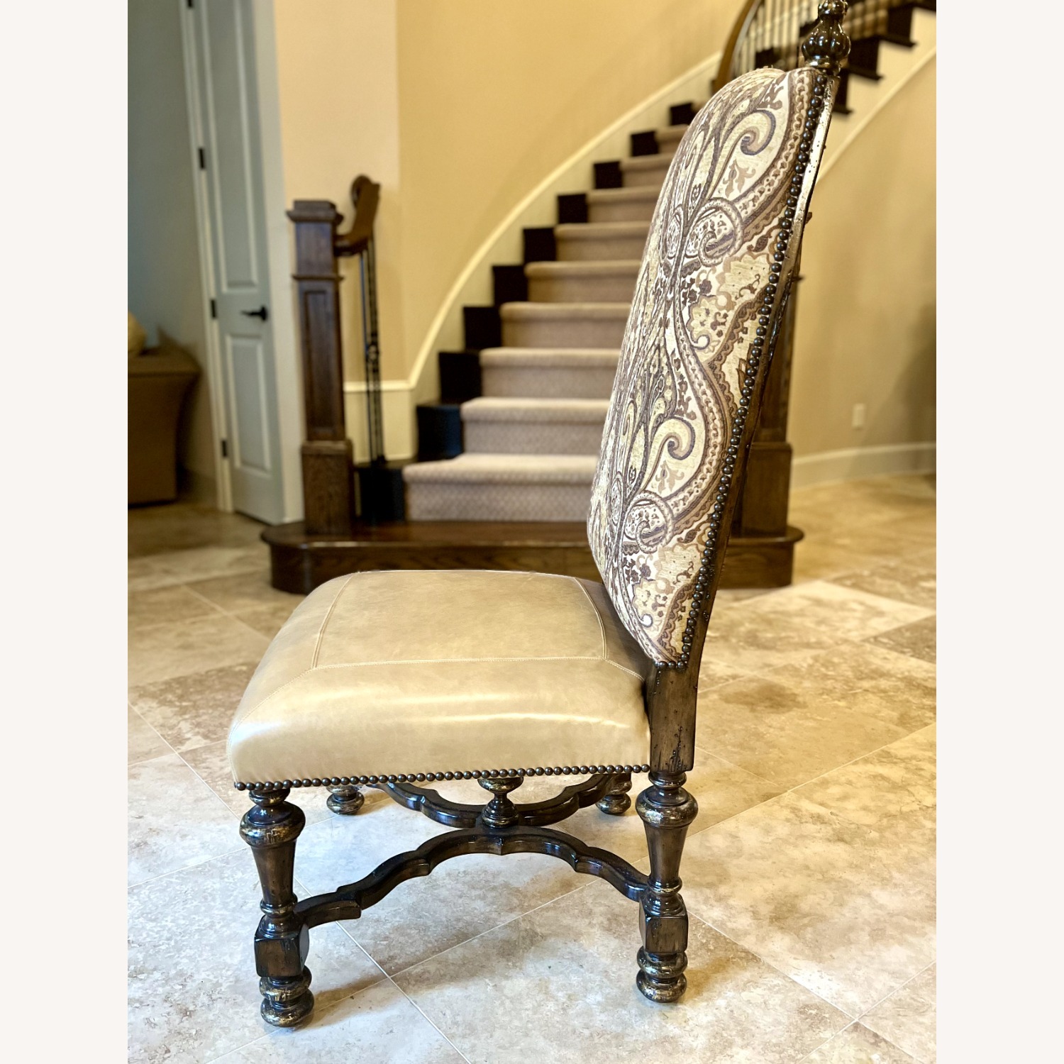 Marge Carson Light Brown Leather Dining Chairs - image-4