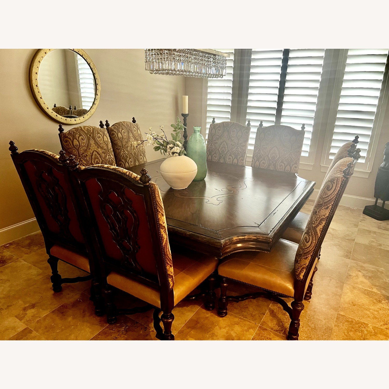 Marge Carson Light Brown Leather Dining Chairs - image-5