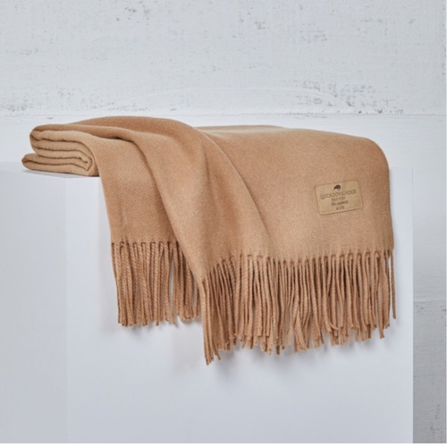 Used Lands Downunder Camel 100% Cashmere Throw Blanket for sale on AptDeco