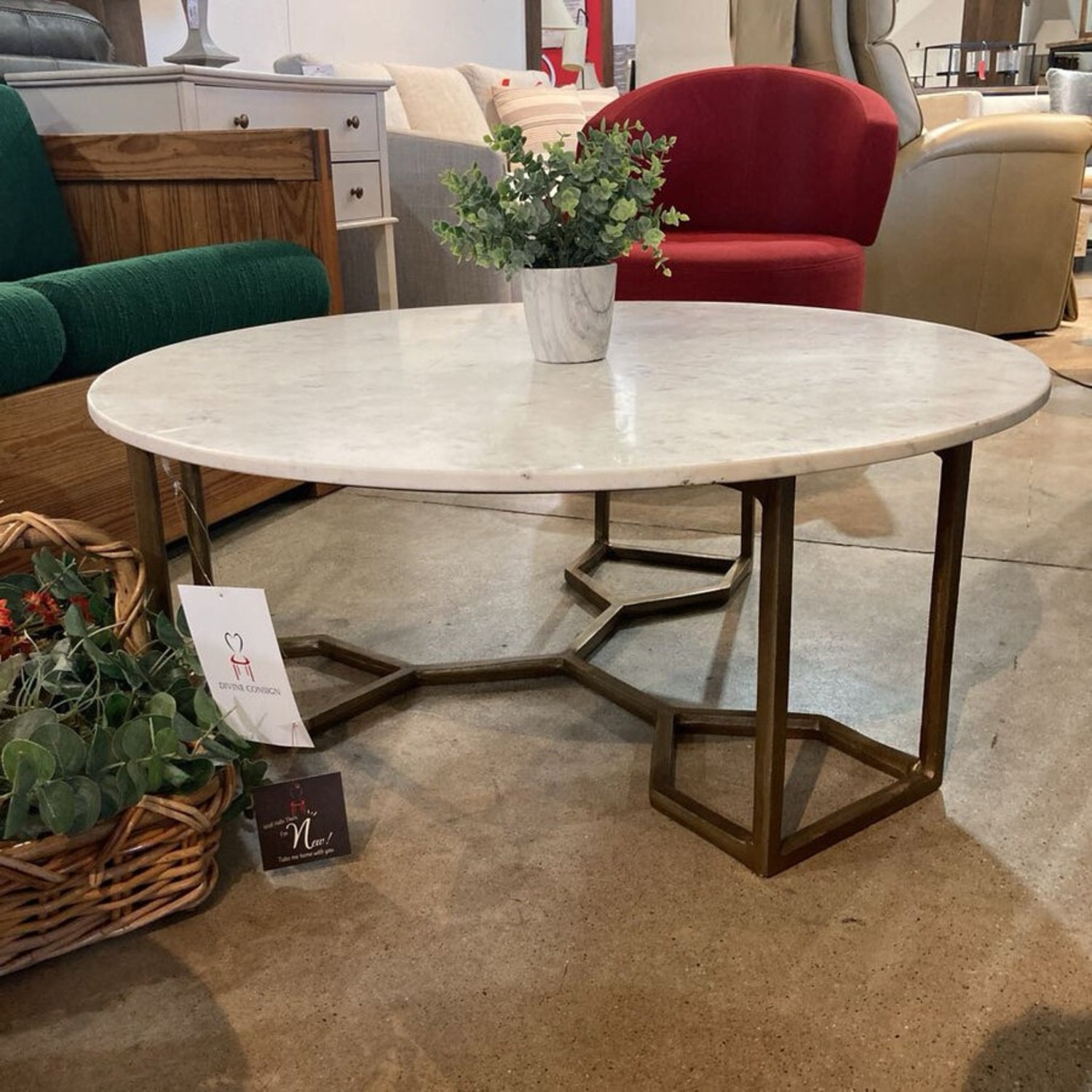 Four Hands Naomi Brass & Marble Coffee Table - image-3