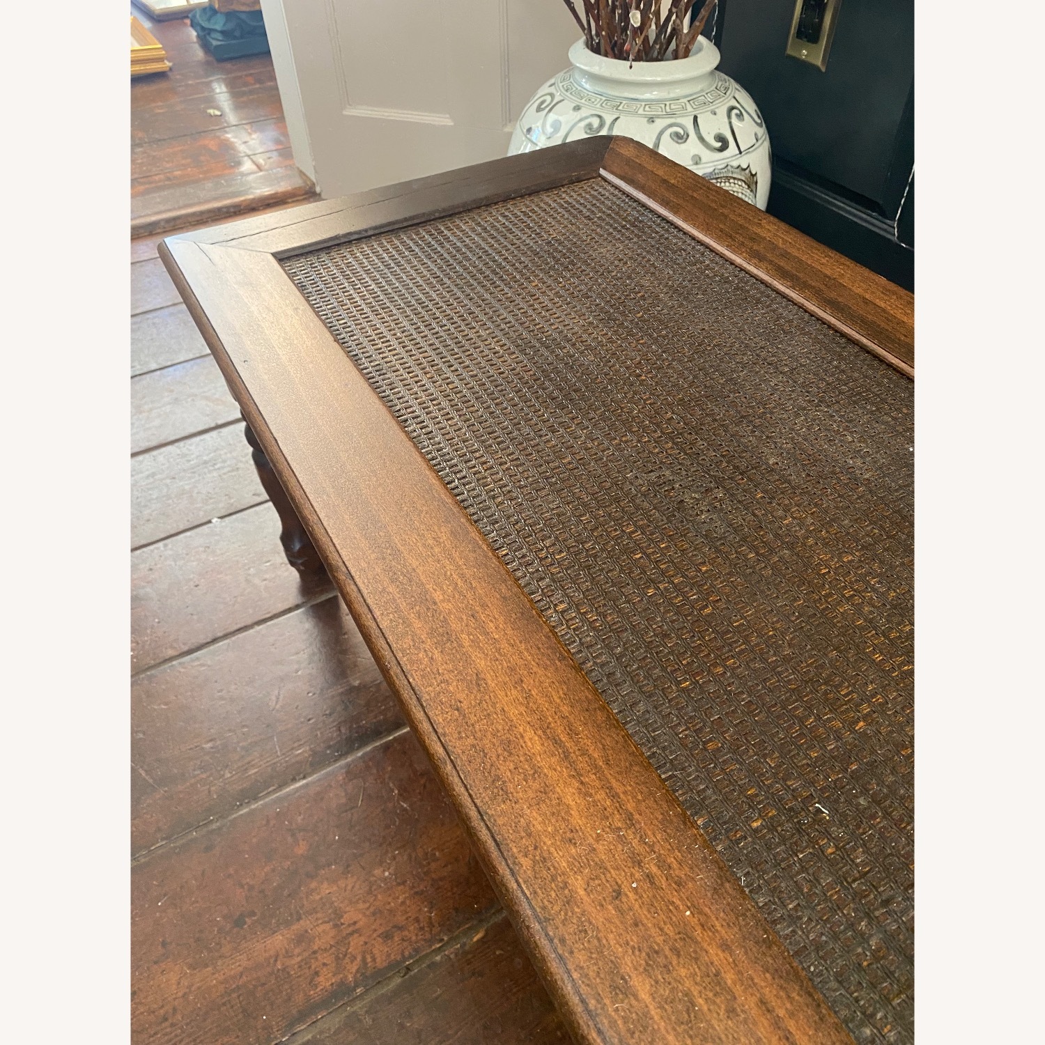 Vintage Dark Wood and Cane Coffee Table - image-2