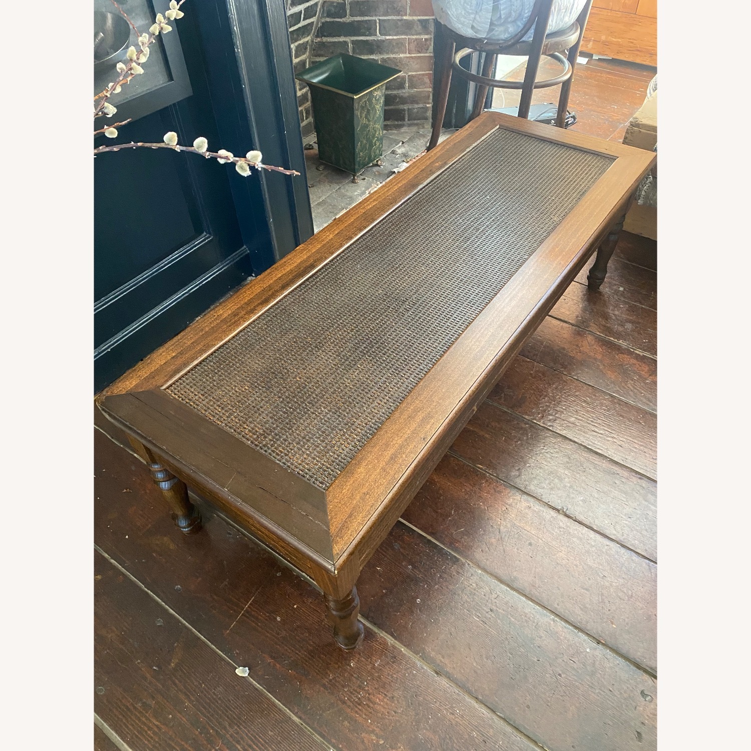 Vintage Dark Wood and Cane Coffee Table - image-4