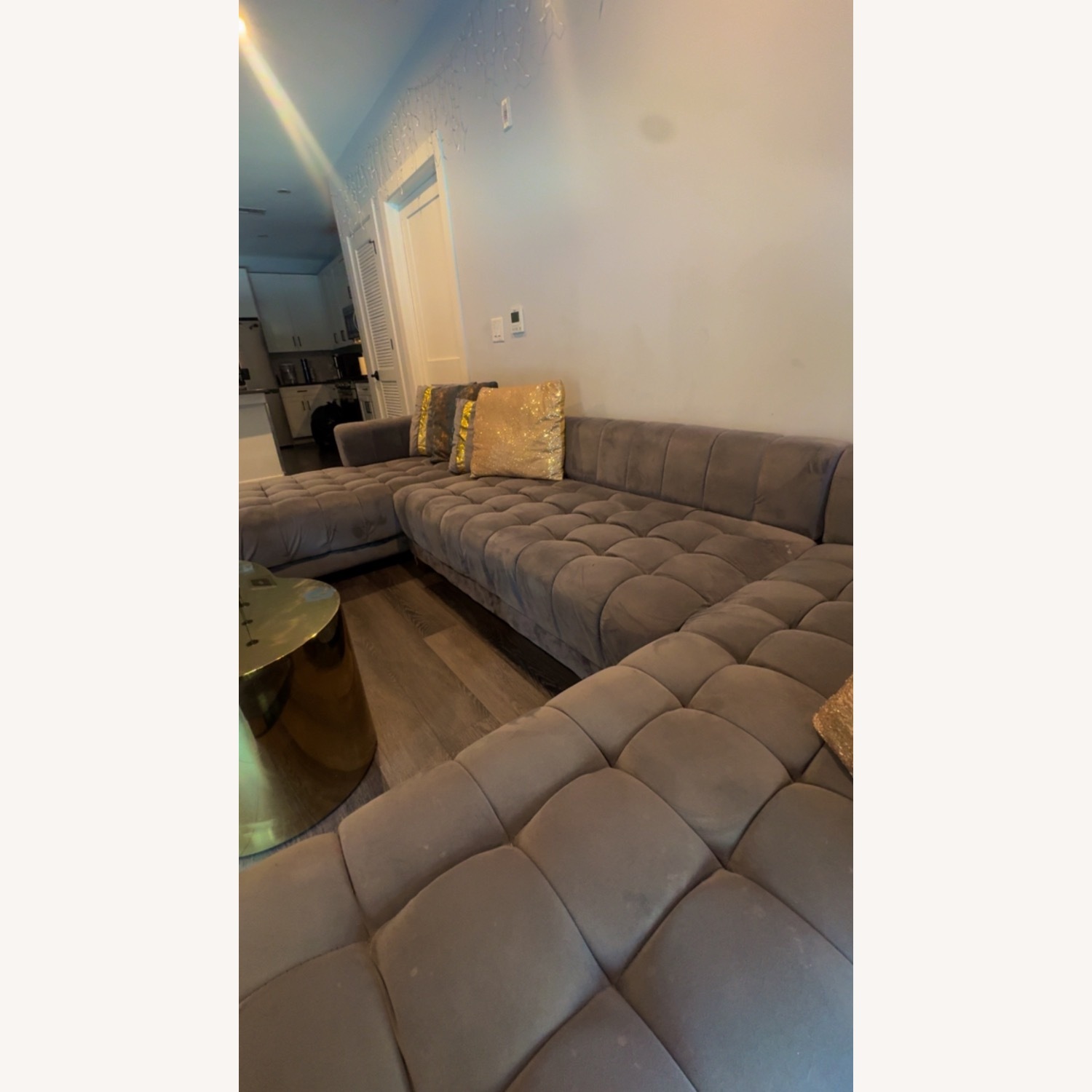 Dark Gray Velvet Chaise Lounge - image-2