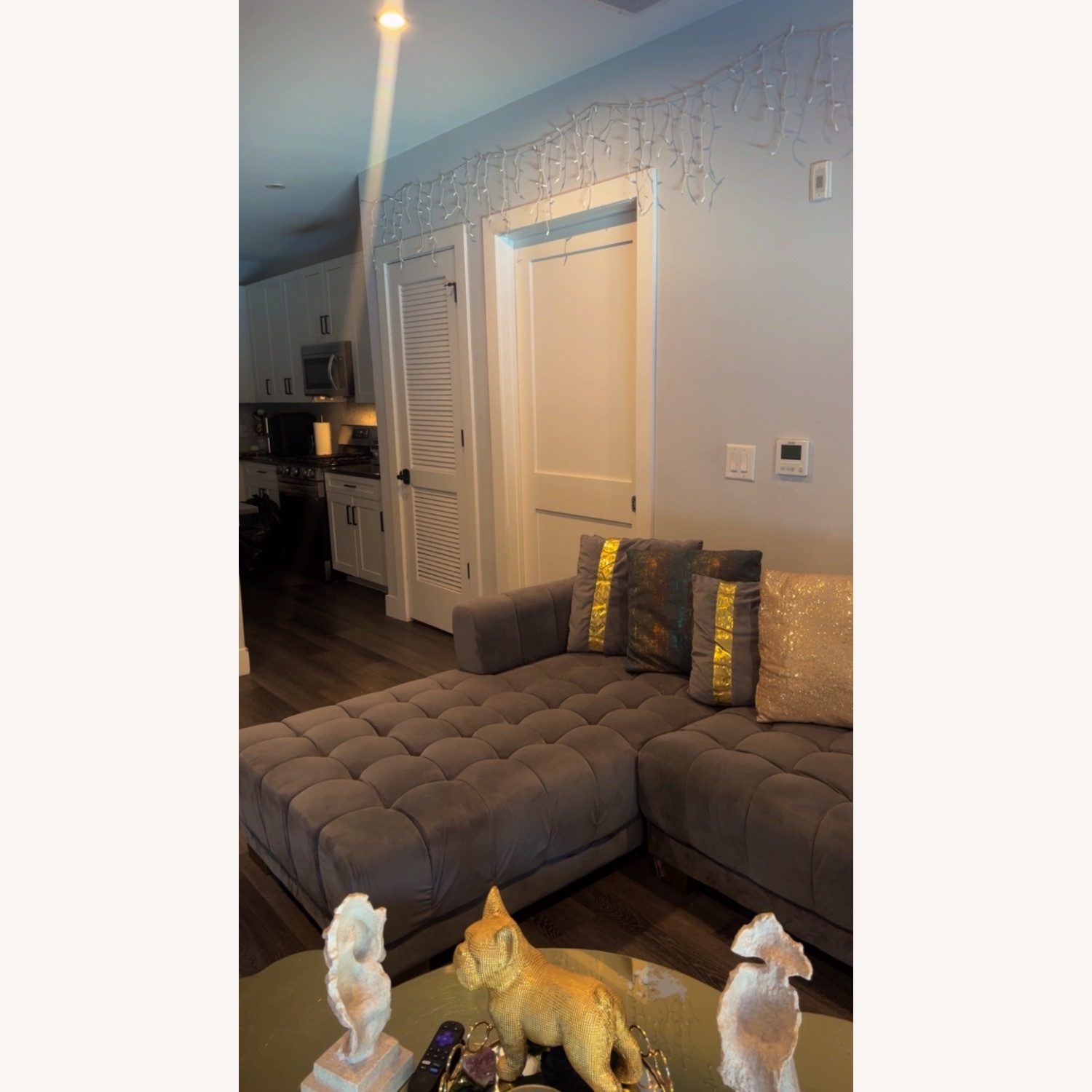 Dark Gray Velvet Chaise Lounge - image-3