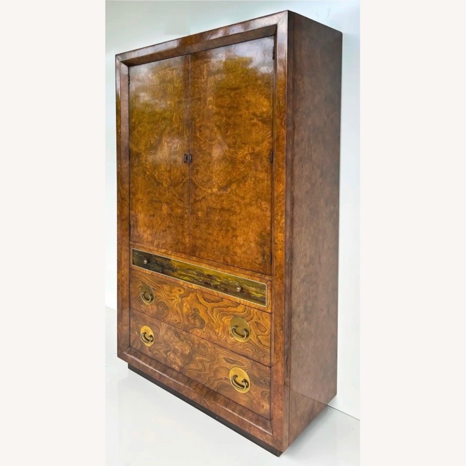 Bernard Rohne Burl Wood Brass Chest Armoire - image-3
