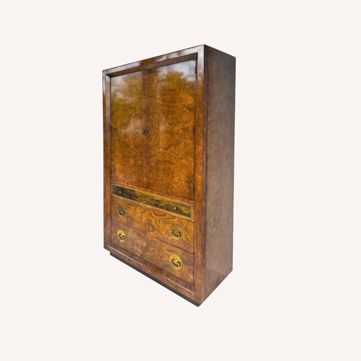 Bernard Rohne Burl Wood Brass Chest Armoire - image-1
