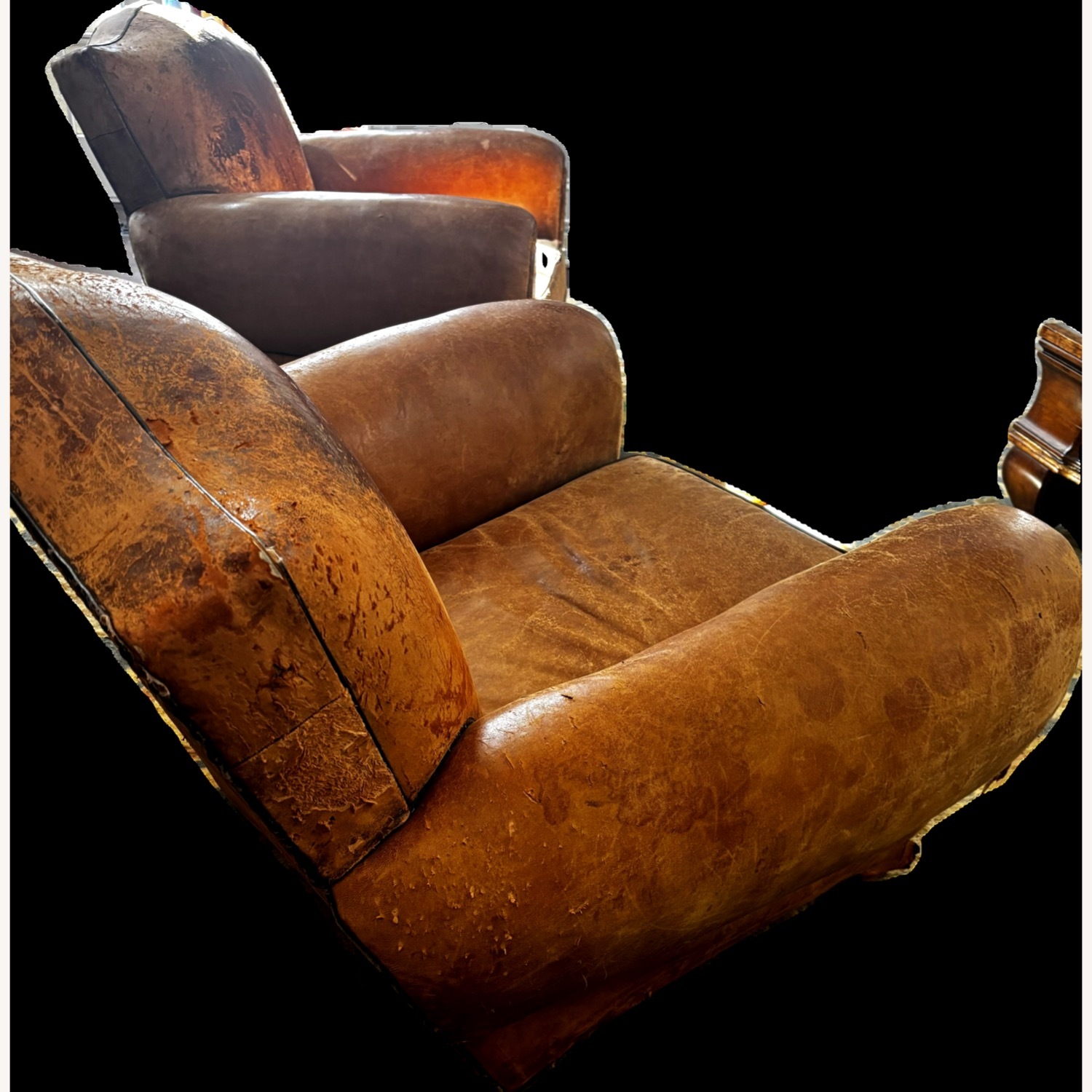 French Leather Mustache Club Chairs - image-6