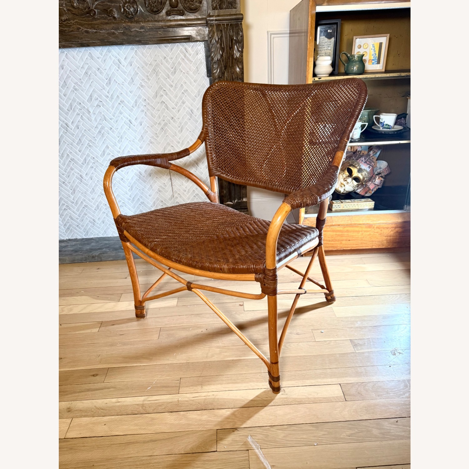 Vintage 1950s Rattan Chair MCM Boho - image-1