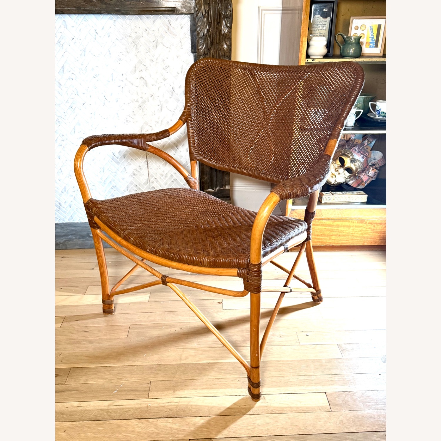 Vintage 1950s Rattan Chair MCM Boho - image-2
