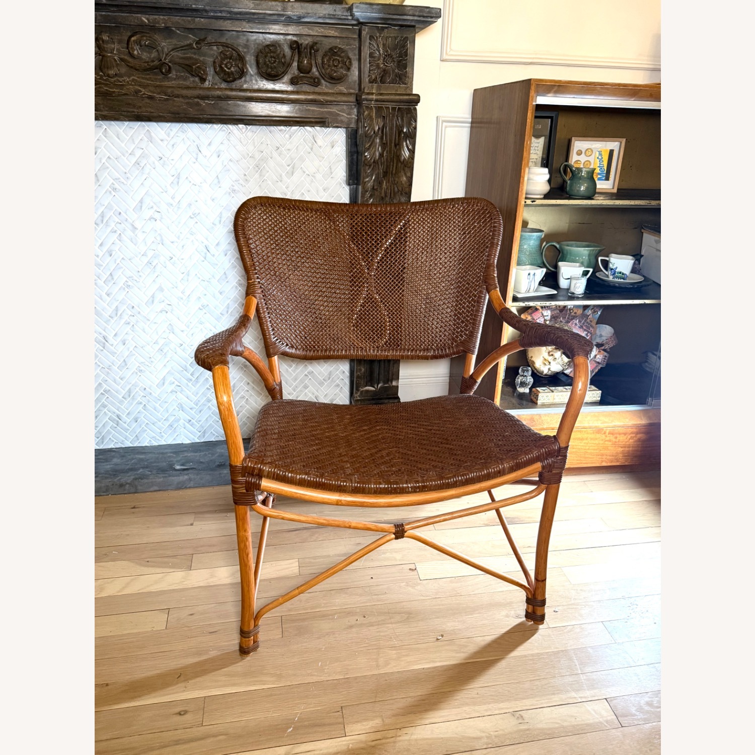 Vintage 1950s Rattan Chair MCM Boho - image-4