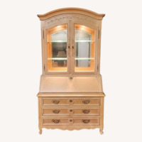 Vintage Secretary Desk Lighted Hutch Solid Wood