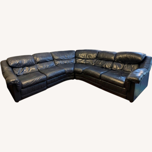 Used Navy Leather 2 Piece Wedge Sectional for sale on AptDeco