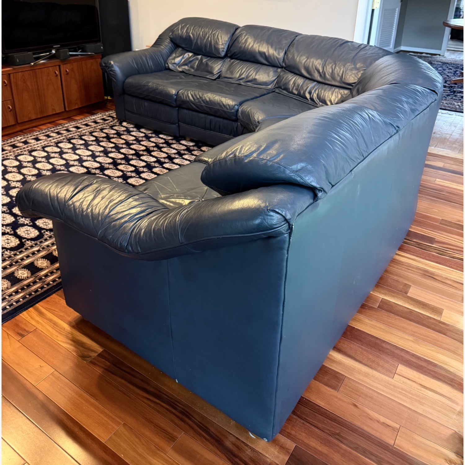 Navy Leather 2 Piece Wedge Sectional - image-4